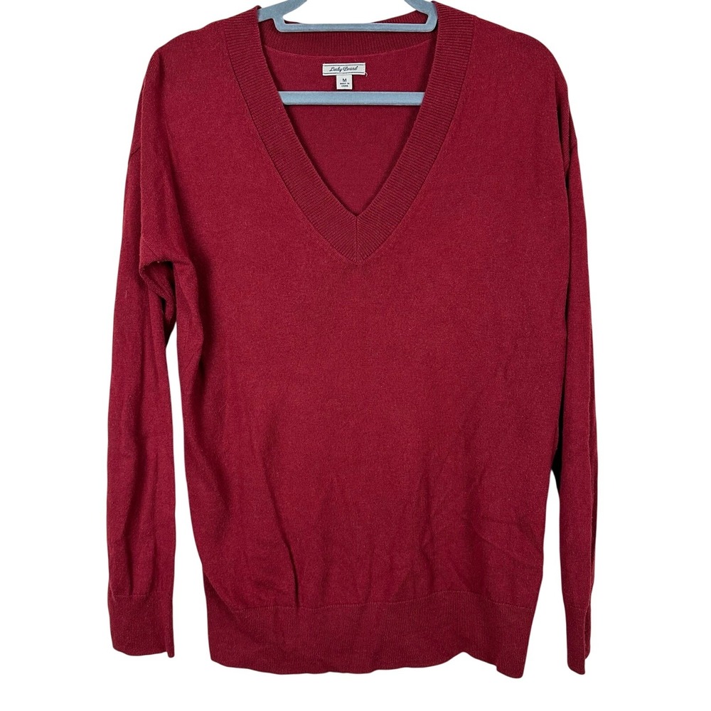 Lucky Brand Quiet Luxury Red Cashmere Blend V-Neck Sweater Soft Cozy Classic M